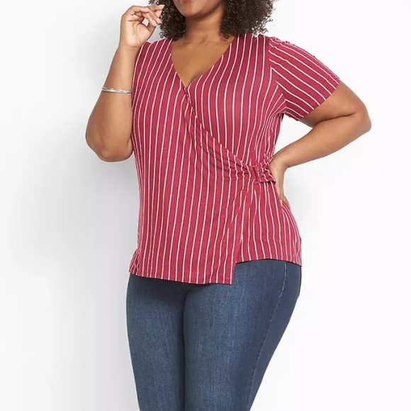 New! Plus Size 26 28 4x Lane Bryant Pink Striped 💗 knit top wrap womens - Picture 6 of 7